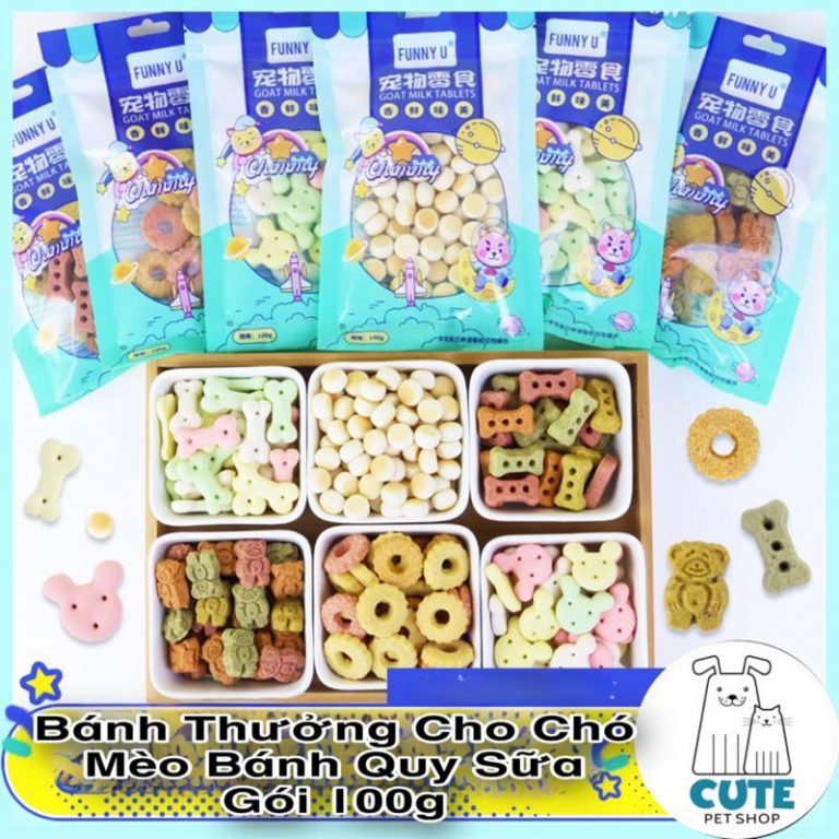 Bánh Thưởng Cho Chó Mèo Bánh Quy Sữa Gói 100g - Cutepetshop