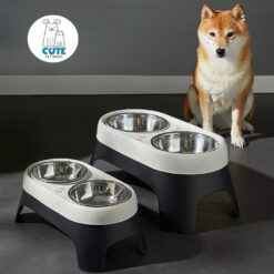 Bát ăn chó mèo lớn 2 ngăn inox có giá đỡ