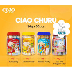 Sốt/ Snack thưởng Ciao Churu cho mèo Hộp 50 thanh - mix 4 vị ( hàng Thái -  có bán 20 & 40 thanh)